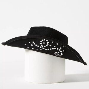🤠🖤 Anthropologie, Studded-Brim Rancher Hat Black Lucky Stripe NIB 🤠🖤